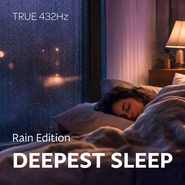 432 Hz Deepest Sleep (Rain Edition) album cover — rain falling through moonlight over a sleeping world